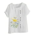 thumbnail image 4 of HomeGardon Women Shirts Summer Clearance! Half Rolled Sleeve Crewneck Tunic Top for Plus Size Women, Cotton and Linen Button Decor Irregular Hem Floral Printed Blouse Shirt Light Brown,S-XXXXXL, 4 of 5