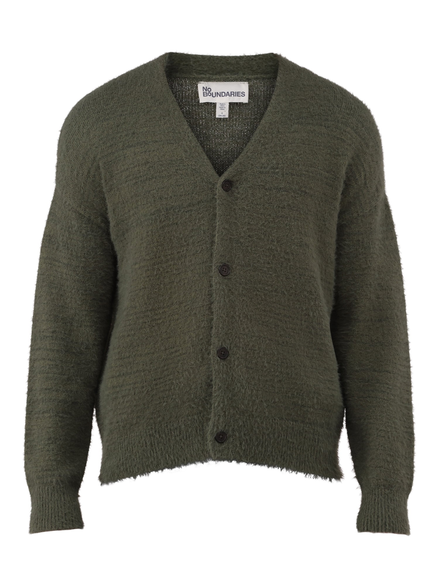 No Boundaries Men's Fuzzy Cardigan Sweater, Sizes XS-3XL