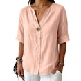 thumbnail image 4 of cocolona Womens Summer Linen Tops Short Sleeve V Neck Button Shirts Dressy Casual Loose Blouses, 4 of 6