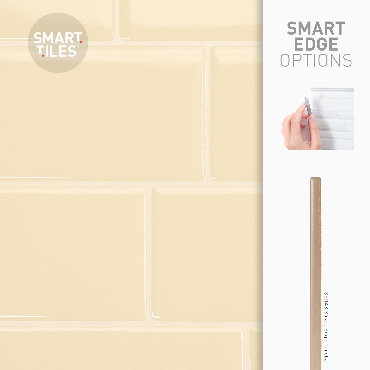 Smart Tiles - 3D Adhesive Peel and Stick Backsplash Tile, Beige - 4-Pack 11.56" x 8.38"