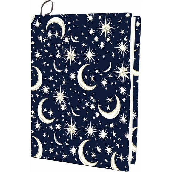 Moon Star Stretchable Book Cover Navy Blue Washable Reusable Large Nylon Cloth Polyester Book Protector Elastic Notebook Wraps Suitable for Most Hardcover Books colorful
