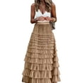 thumbnail image 3 of Women'S Long Maxi Tulle Skirts A Line Ruffle High Waisted Tiered Layered Mesh Tutu Skirt Petticoat Khaki S, 3 of 8