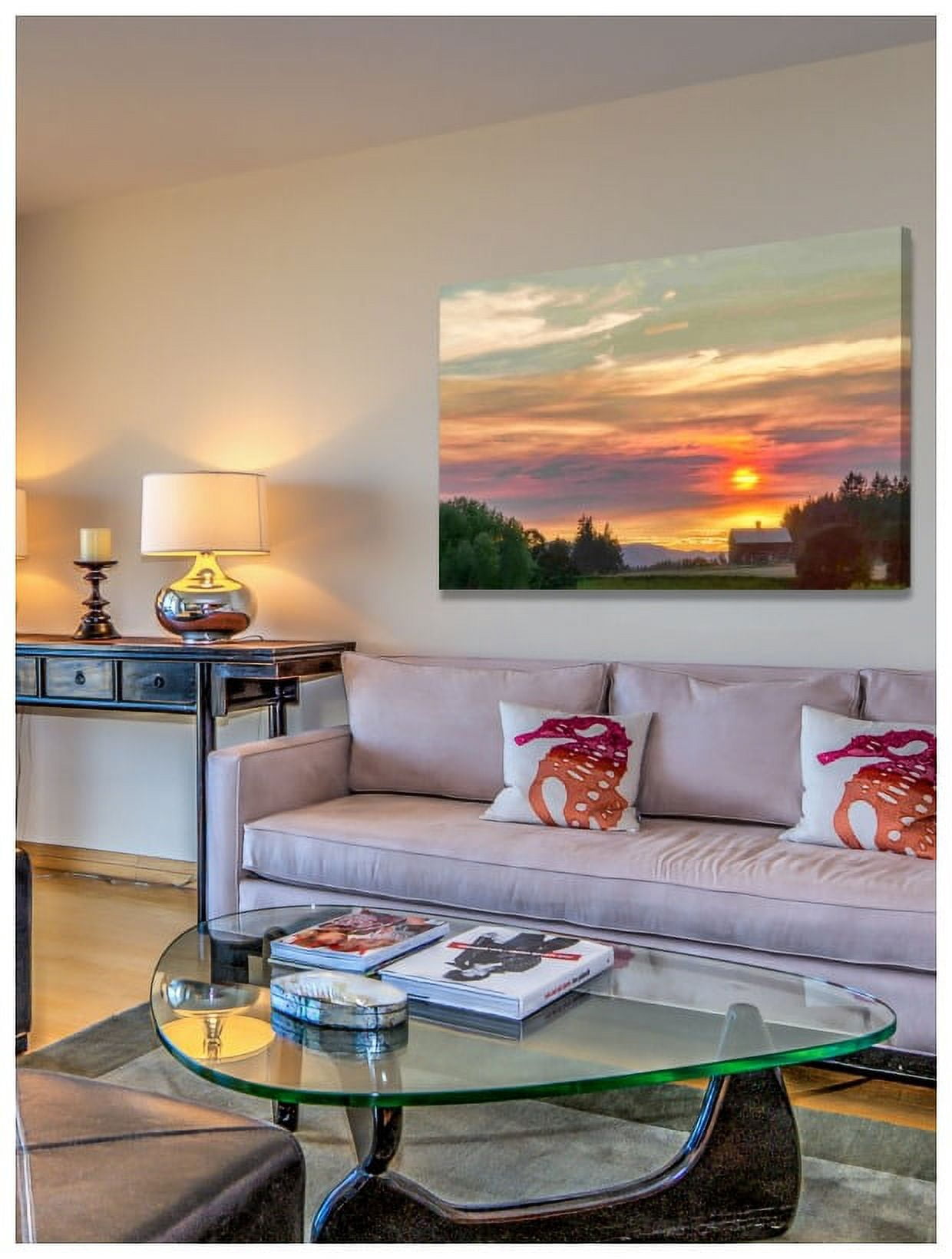 "Barn on the Ridge at Sunset" Painting Print on Wrapped Canvas