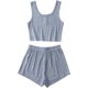 thumbnail image 2 of Conjunto de 2 piezas sin mangas con botones y pantalones cortos para mujer Azul polvoriento claro Chica Azul polvoriento claro Chica Xishao ropa, 2 of 2