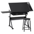 thumbnail image 3 of ZENSTYLE Adjustable Drafting Drawing Table Craft Tiltable Tabletop with Stool + 2 Drawers Black, 3 of 11