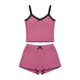 thumbnail image 4 of BUIGTTKLOP Lounge Sets for Women Sleeveless Lace V Neck Cami Tops Bowknot Elastic Waisted Shorts Ribbed Knit 2 Piece Outfits Loungewear, 4 of 6