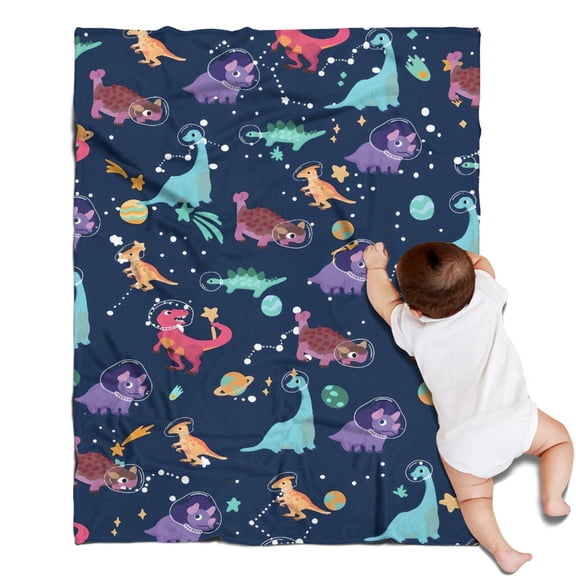 DarkBlue Dinosaurs AstronautHelmets Pattern Blanket,Comfortable Soft Flannel Throw Blanket,All Season,Warm Lightweight Blankets for Sofa Bed Couch Living Room Chair,30"x40"