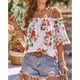 thumbnail image 5 of Blusa con hombros descubiertos para mujer, manga corta, estampado floral, ribete con volantes, correa para el hombro, Top de verano blanco XXL, 5 of 8