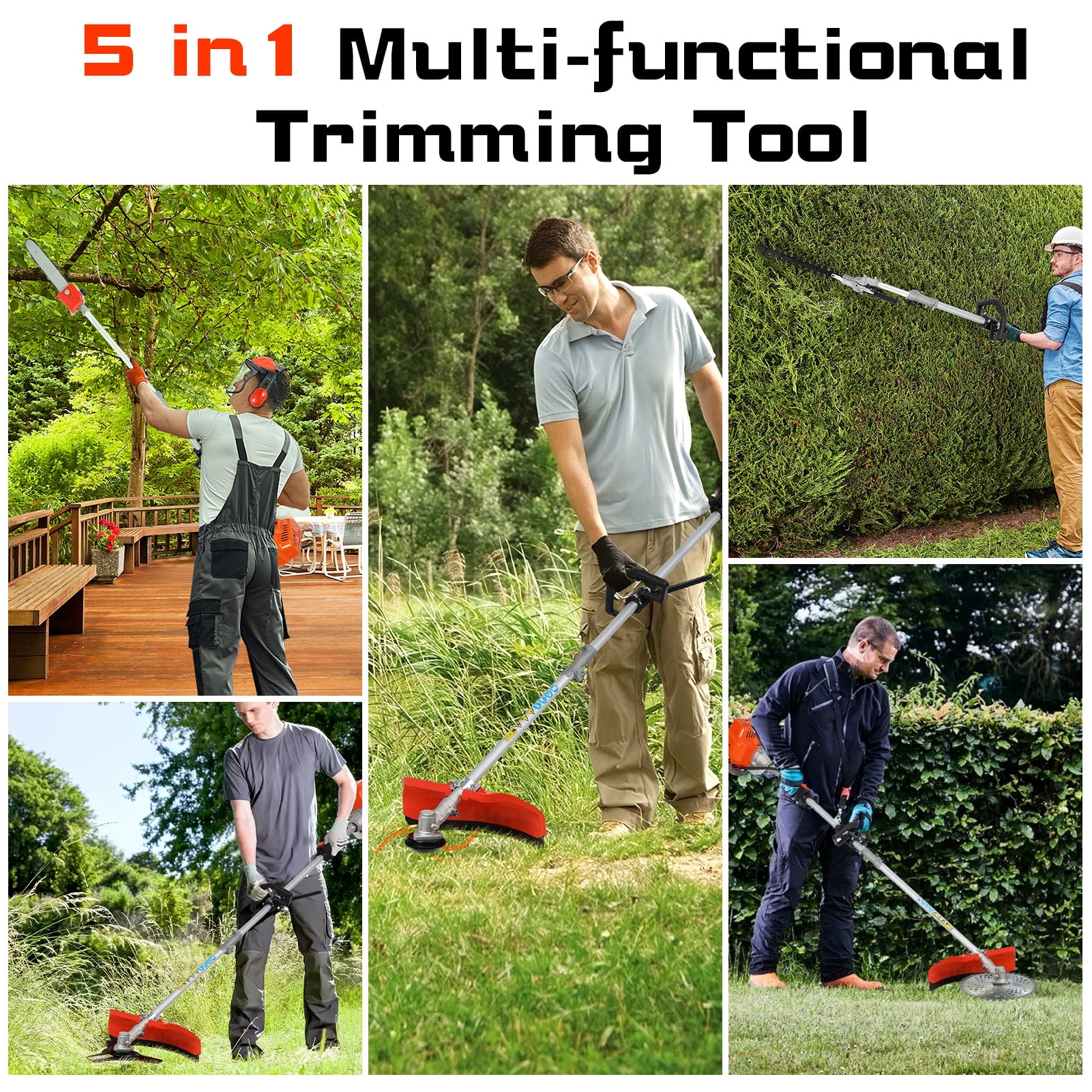 Yedigre 5-in-1 52cc Gas Trimming Tool - 2-Stroke Brush Cutter, Pole Saw, Hedge Trimmer, Weed Eater for Yard Care