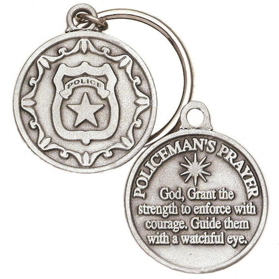 Extel Round Pewter Police Officer Prayer Key Chain