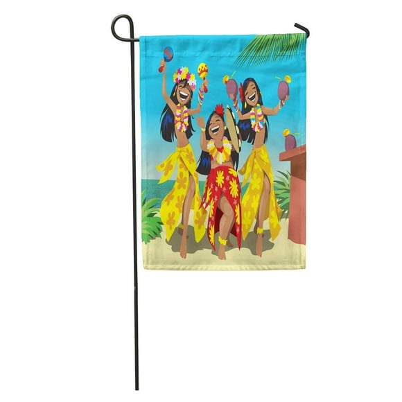 POGLIP Dance Hawaii Party Three Young Hula Girls Dancing Beach Cocktail Aloha Luau Garden Flag Decorative Flag House Banner 12x18 inch
