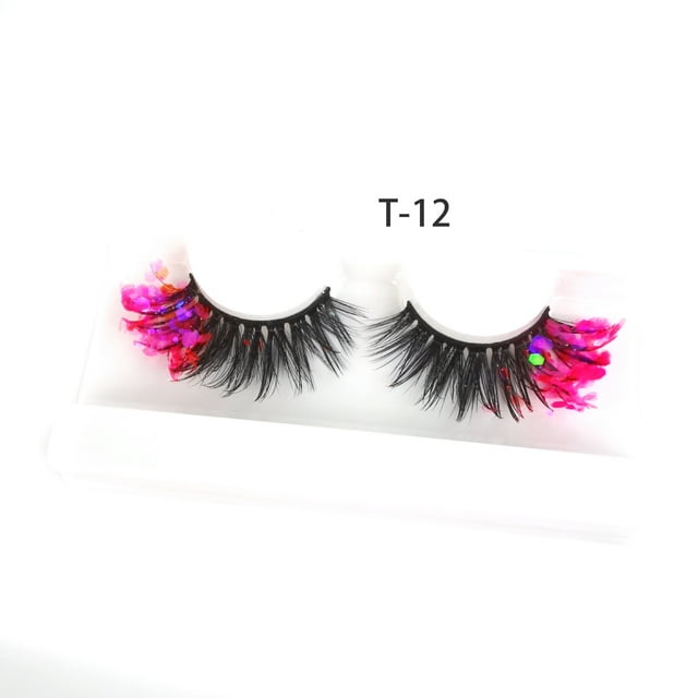 Nvzi 3 pares de pestañas postizas con purpurina y lentejuelas de colores,pestañas postizas de visón esponjoso para maquillaje de fiesta y escenario,pestañas postizas coloridas(estilo brillante, T-12)