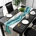 thumbnail image 5 of Turquoise White Marble Table Runner Cotton Linen 108 Inch Holiday Dresser Scarves, Modern Art Abstract Marble Crack Tablerunner for Kitchen Coffee Dining Bedroom Dinner Scarf Décor 13''x108'', 5 of 9