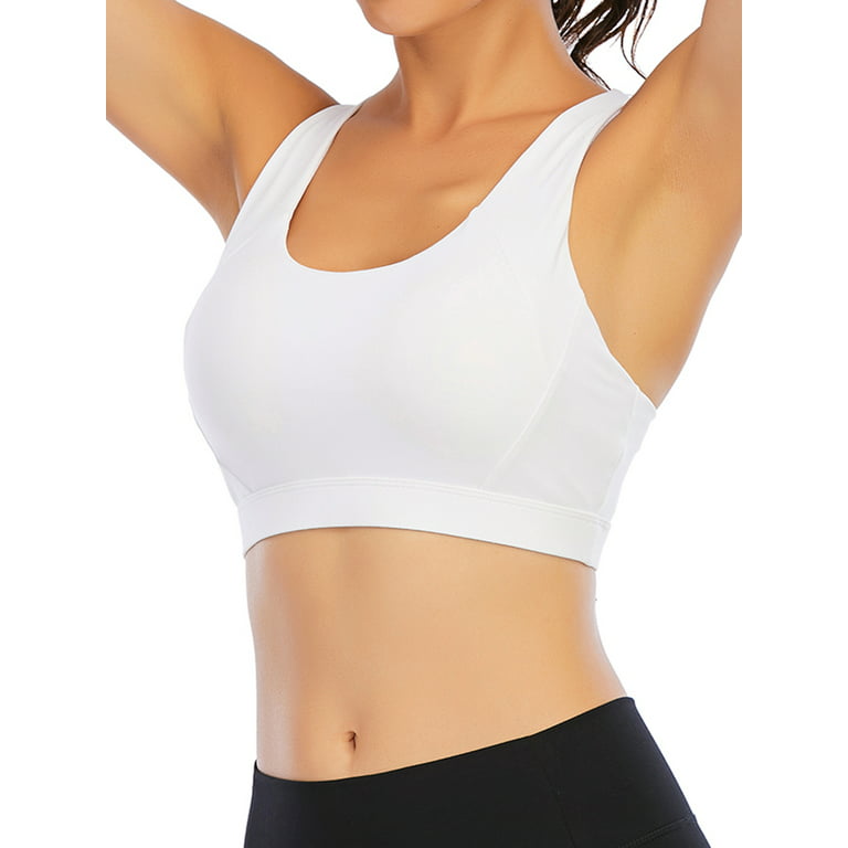 Penkiiy Sports Bras for Women Women's Ruched Sports Bras Padded Workout  Tops Medium Support Crop Tops White Bras 