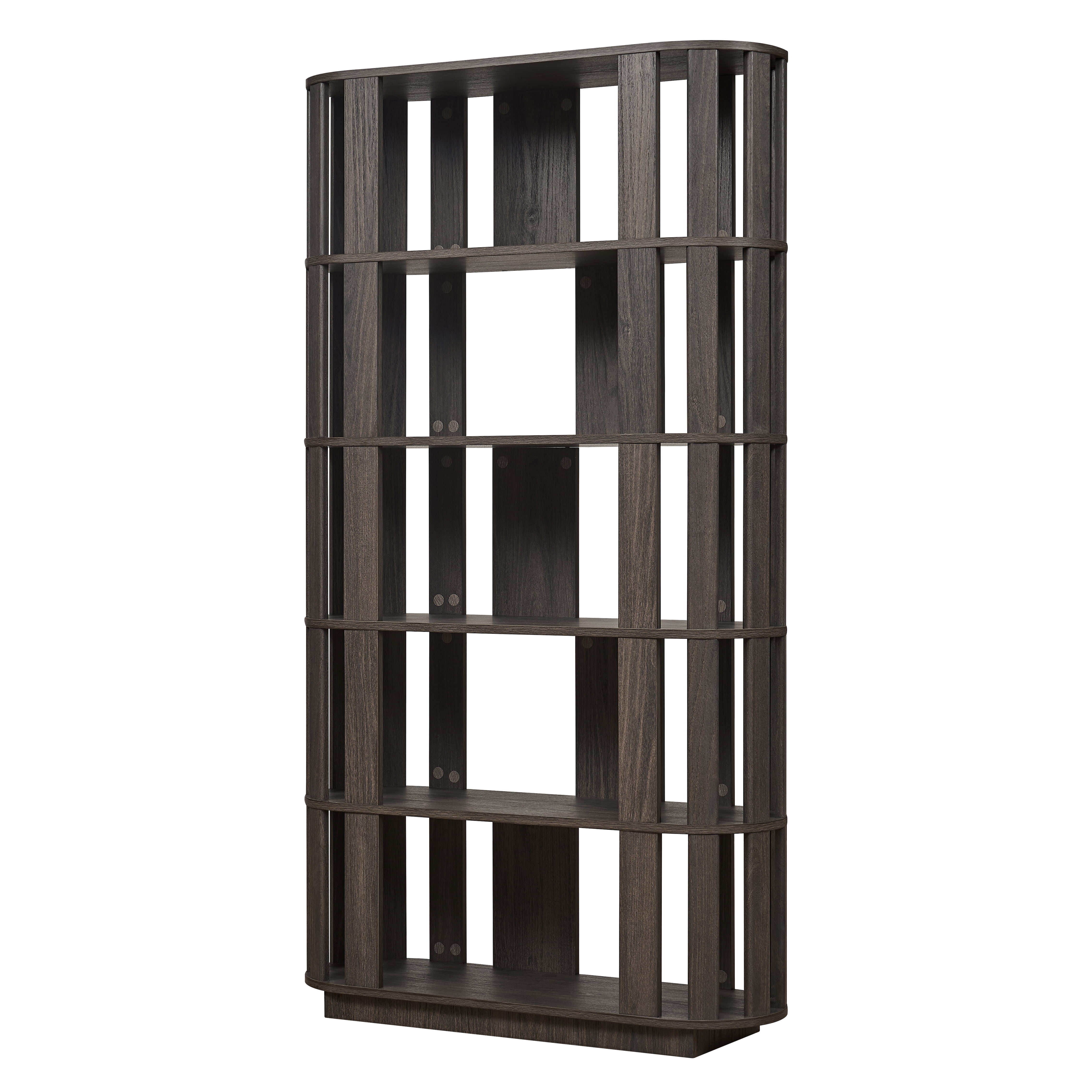 Wooden Oval Open Bookshelf, MDF Grid Frame Freestanding Bookcase, 5-Tier Easy Assembly Storage Display Rack for Living Room Home Office Decor, DIY Free Combination Storage Cabinet Study Room