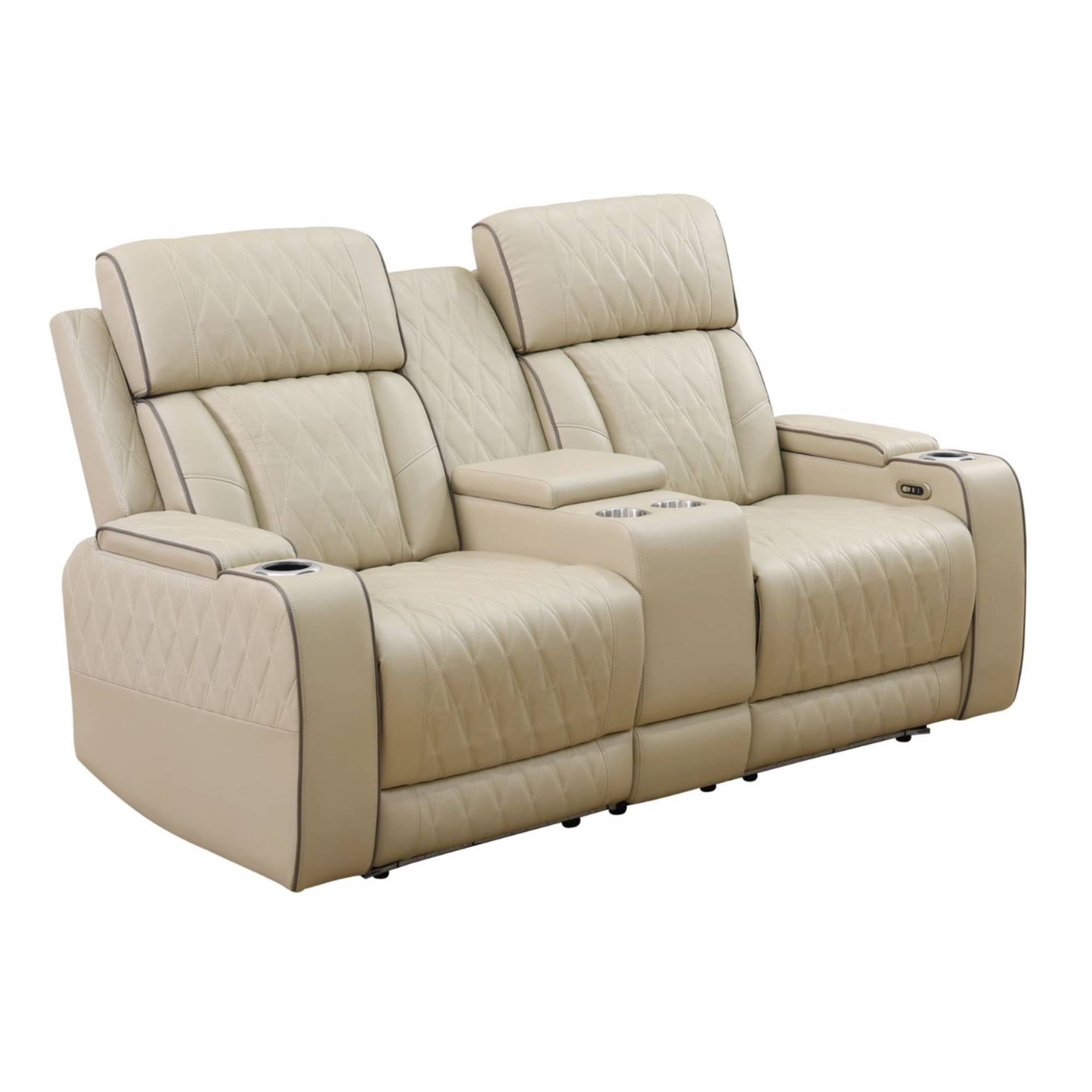 Power Recliner Loveseat Chair Set, Leather 2 Seater Recliner Sofa Couch, Adjustable Power Reclining Sofa Chair for Living Room, Beige