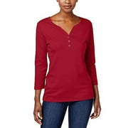 Karen Scott Women's Cotton Henley Shirt Medium Red Size Petite Extra Large