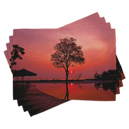 

Ambesonne Sunrise Place Mats Set of 4 Twilight Sky with Tree Standard Size Black Ruby
