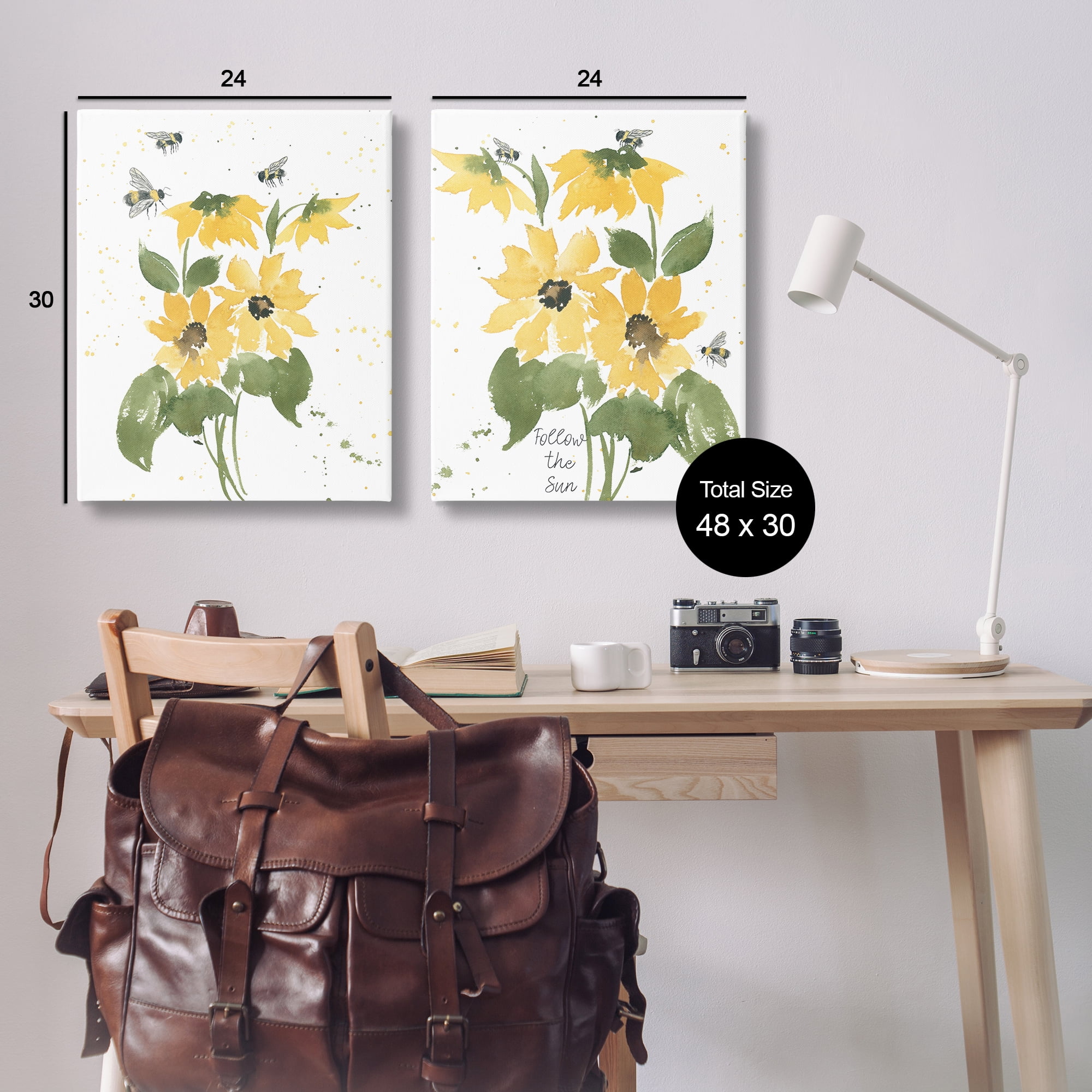 Stupell Industries Follow the Sun Flowers Plants & Flowers Painting Wrapped Canvas Art Print Wall Art, 24 x 30, Set of 2