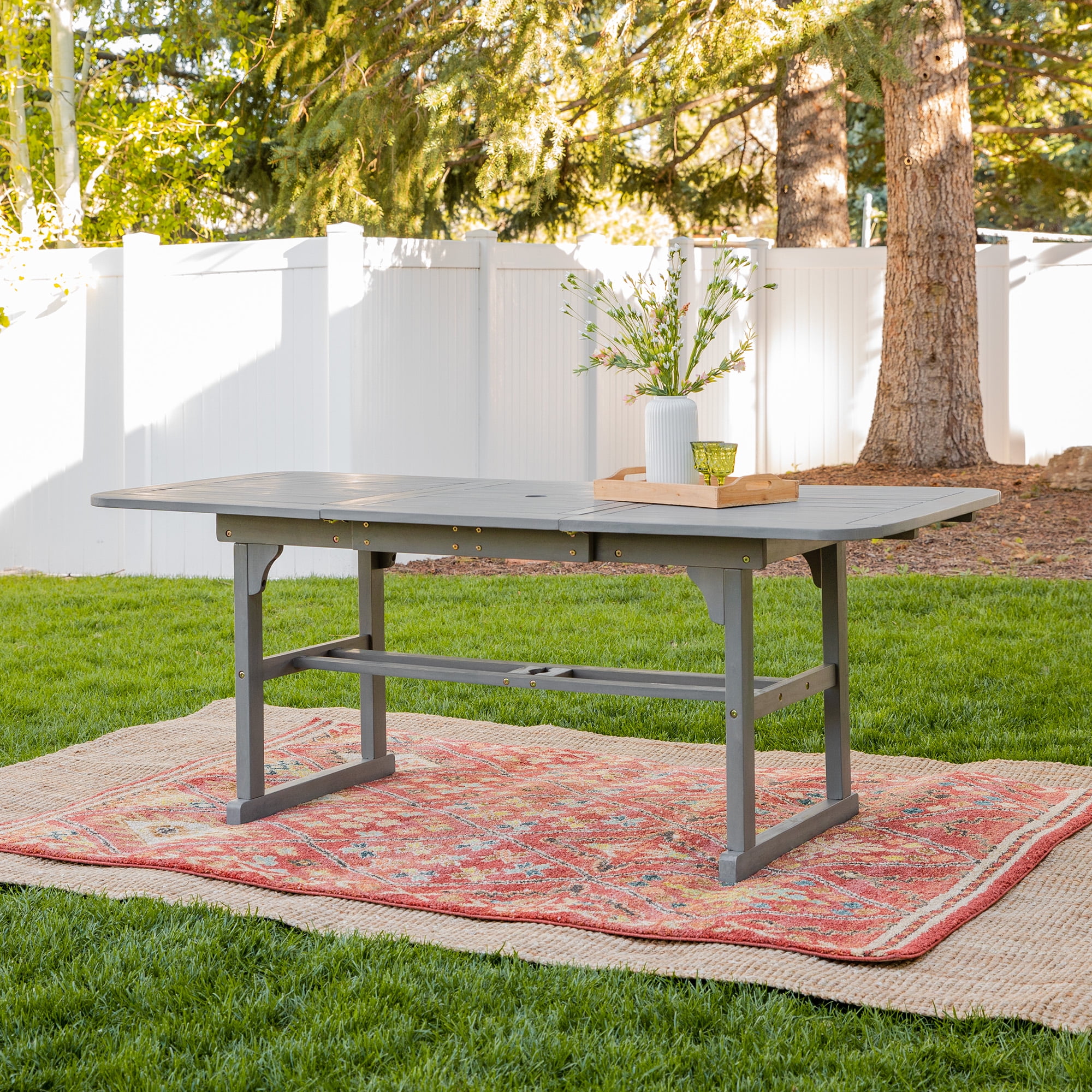 Walker Edison Wood Outdoor Patio Extendable Dining Table, Grey Wash