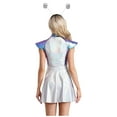 thumbnail image 2 of Aislor Women Robot Alien Cosplay Costume Metallic Outer Space Man Outfit A-line Dress with Headwear Blue 4XL, 2 of 7