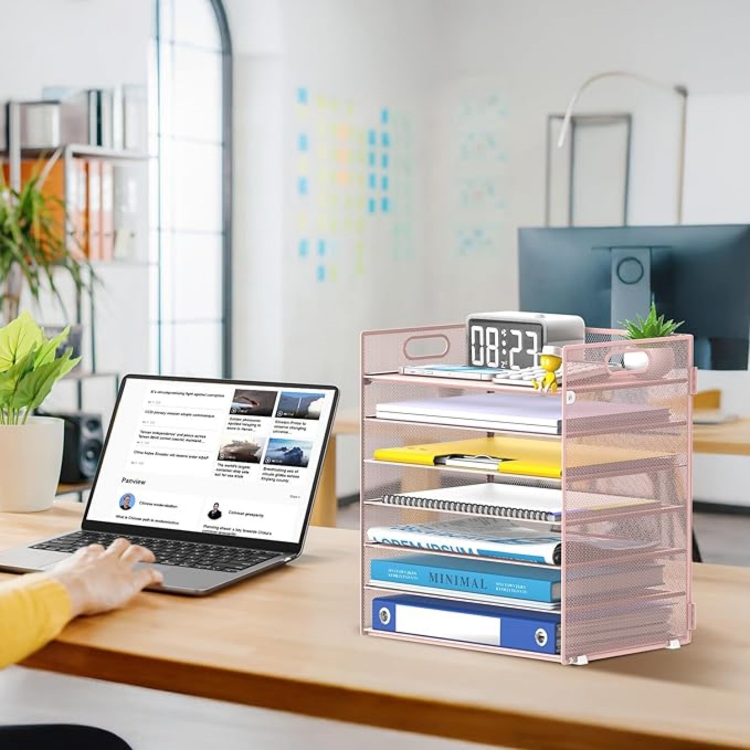 INTIGE 7 Tier Paper Organizer, Mesh Desktop File Holder with Handles for Office