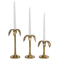 DecMode 3 Candle Gold Aluminum Metal Palm Tree Candle Holder, Set of 3