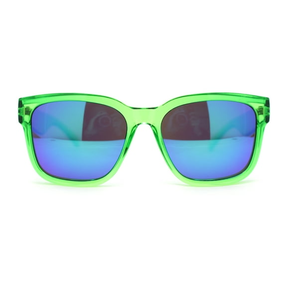 Kush Color Mirror Mens Sport Horn Rim Rectangle Plastic Sunglasses Dark Green - Teal Mirror