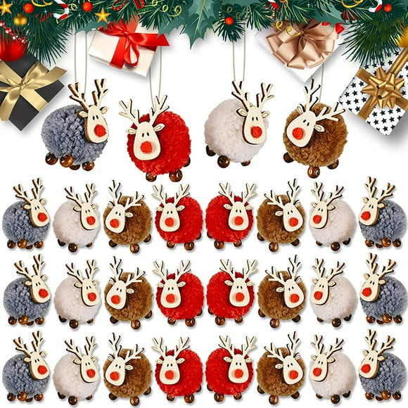 Christmas Wool Felt Wooden Reindeer Antler Pendants, Lovely Wool Elk Pendants for Xmas Tree Hanging Decorations, Merry Christmas Deer Hanging Ornament