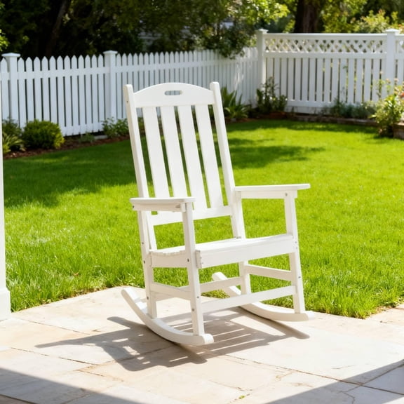 Outdoor Lounge Rocking Chair, Classic Ivory HIPS | Slat Back | Stainless Steel, Ideal for Balcony & Living Room