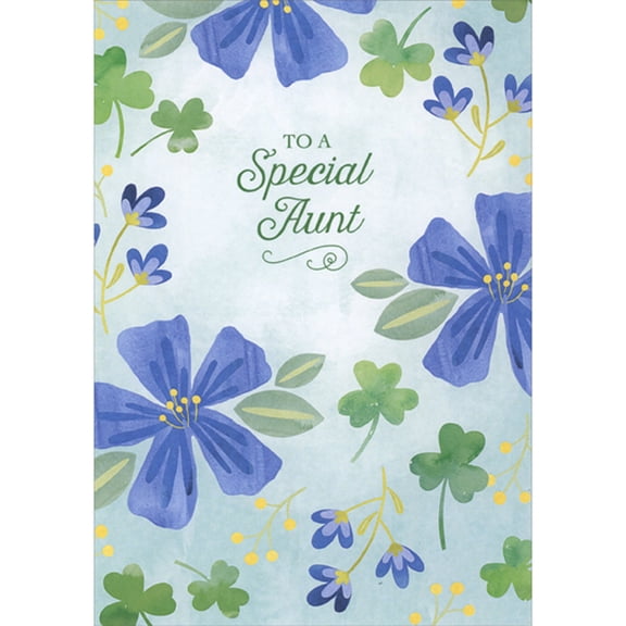 Designer Greetings Blue Flowers and Green Shamrocks St. Patrick's Day Card for Aunt