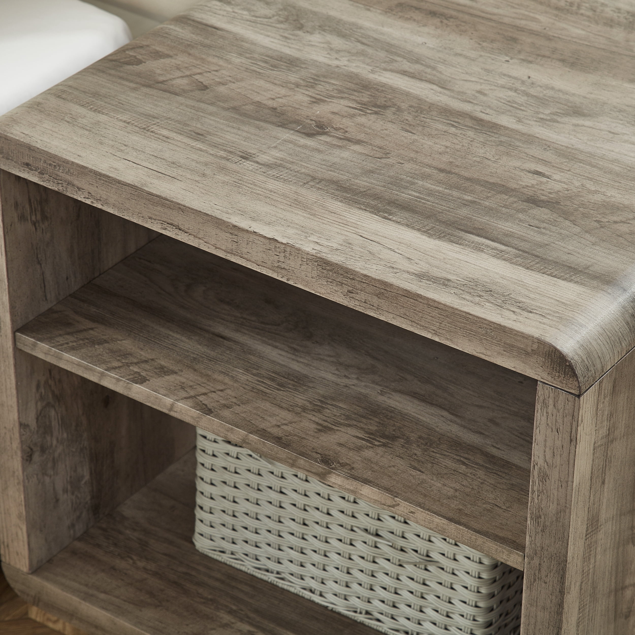 Roundhill Furniture Lux Modern Wood Shelf Side Table, Bedside Nightstand, Gray