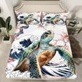 YST Aqua Sea Turtle Bed Sheets Set Vintage Japanese Sheet Set, Chic