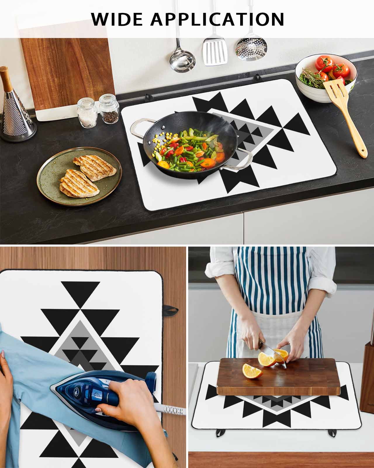 nqOlkjepod Large Induction Cooktop Protector Mat 24"x21", Black Gray Boho Stove Top Covers for Electric Stove, Modern Abstract Geometric Lattice Stove Burner Cover Mats, Glass Top Stove Cover