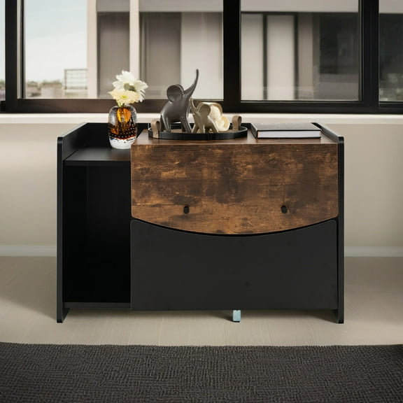 Pefilos 31" Wood Enclosed Cat Litter Box Enclosure, Hideaway Cat House Condo Washroom with Pull-out Drawer for Living Room, Black