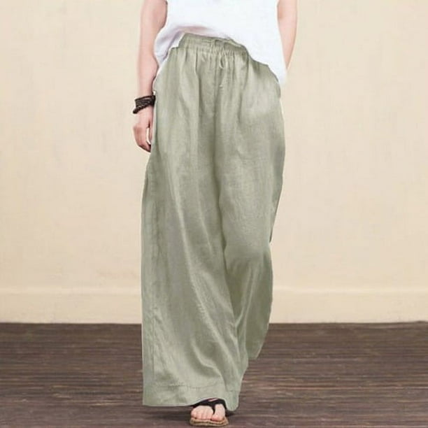 Pantalones anchos y holgados para mujer, pantalones elegantes de algodón y lino a la moda para mujer