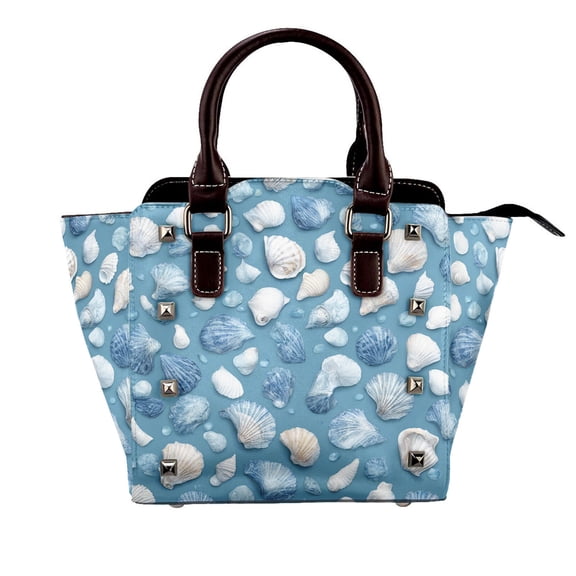 Blue Seashell Rivet Handbag Studded Satchel One-Shoulder Tote Bag for Women