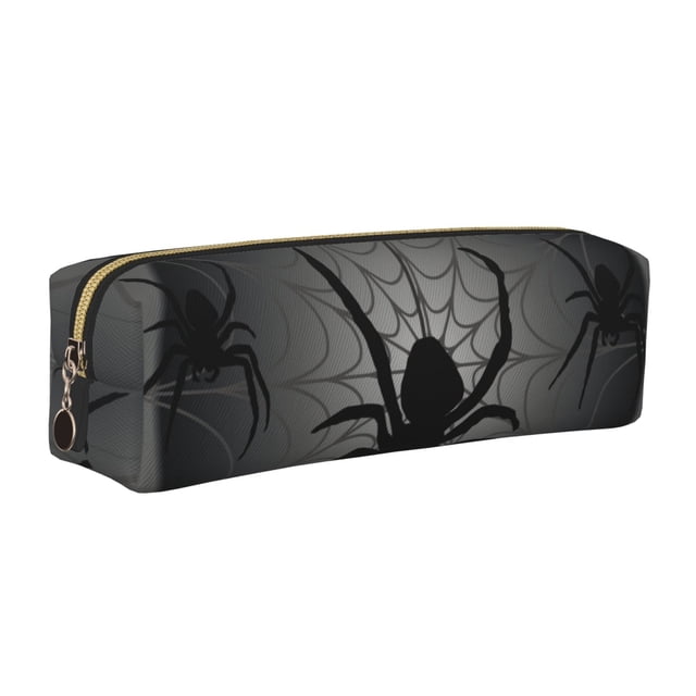 Easygdp Black Spiders para Estuche de Lápices de Cuero, Estuche de Papelería de Cuero, Estuche de Gran Capacidad con Cremallera