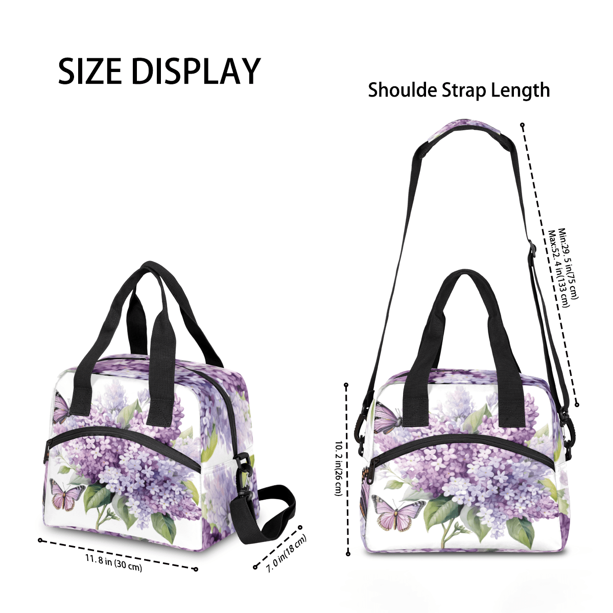 Herdesigns Purple Hydrangea Butterfly Insulated Lunch Bag for Women Men Adults Large Reusable Lunch Box Leakproof Portable Cooler Tote Bags with Adjustable Shoulder Strap