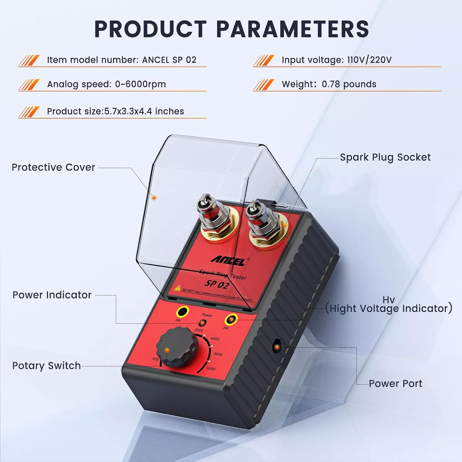 ANCEL Spark Plug Tester, Double Hole Testing Spark Plug Detector, 110V-240V 12V Car Ignition Analyzer Diagnostic Tool Test, Automotive Spark Plug Performance Ignition Intensity with Protective Cover