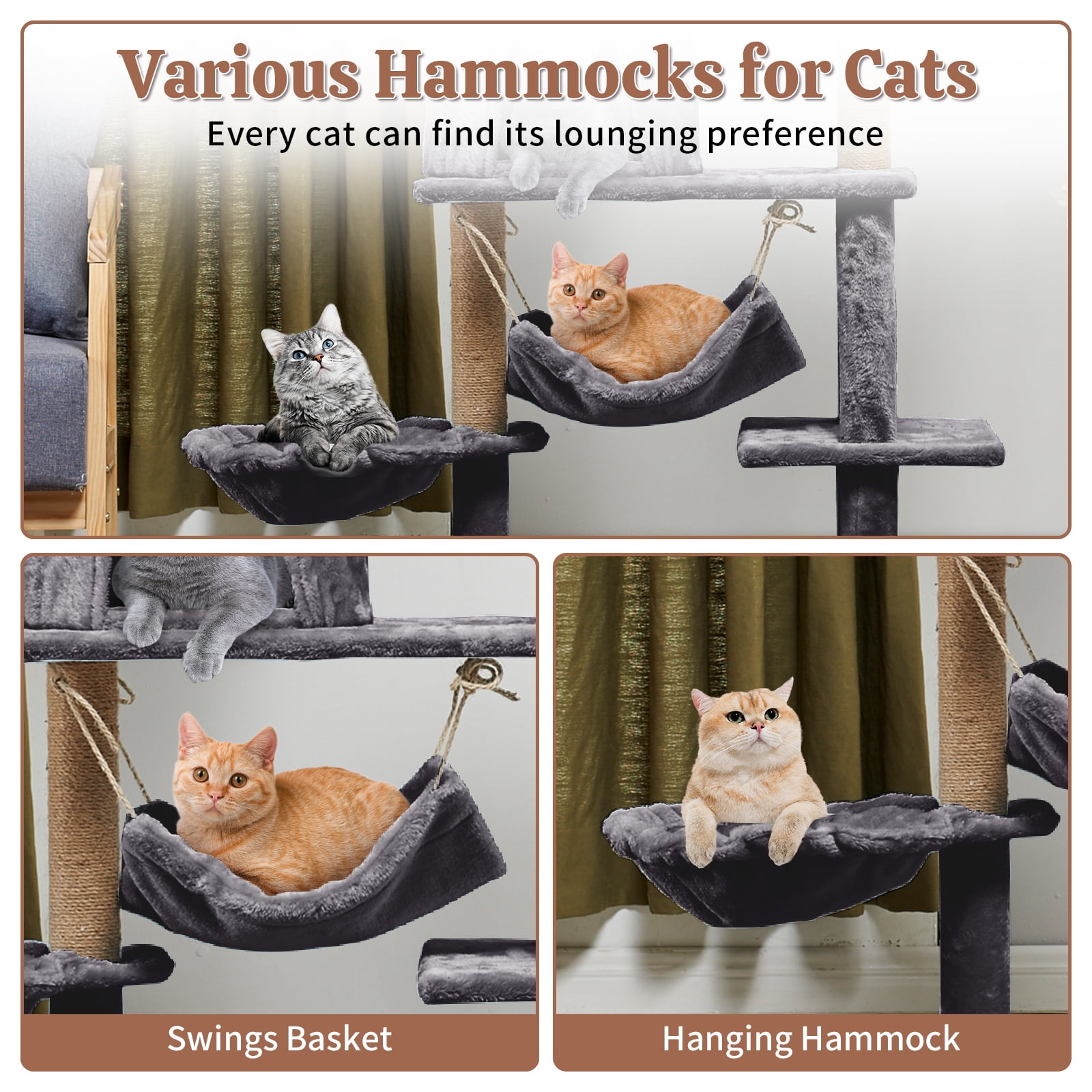 ZephyPaws 52" Tall Cat Tree Tower Condo with Sisal Scratching Post and Perch,Dark Gray