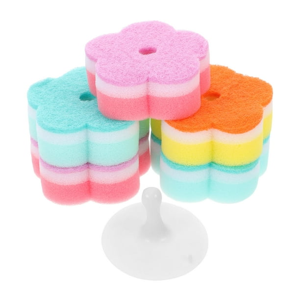 Juego de 5 esponjas multiusos con forma de flor, no rayan, ideales para lavar platos, limpiar la cocina y el baño.