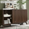 thumbnail image 6 of OKD 60" Fluted Wood Dresser with Sliding Doors and 4 Drawers, Modern Chest with Faux Marble Top, Chest of Drawers for Bedroom, Living Room, Dark Walnut, 6 of 7