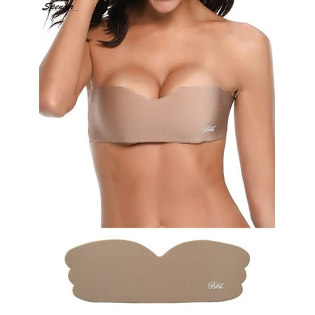 Spencer Women s Deep V Strapless Invisible Bras Backless Self Adhesive Push Up Magic Sticky Plunge Bra Breathable  Skin Cup A/B