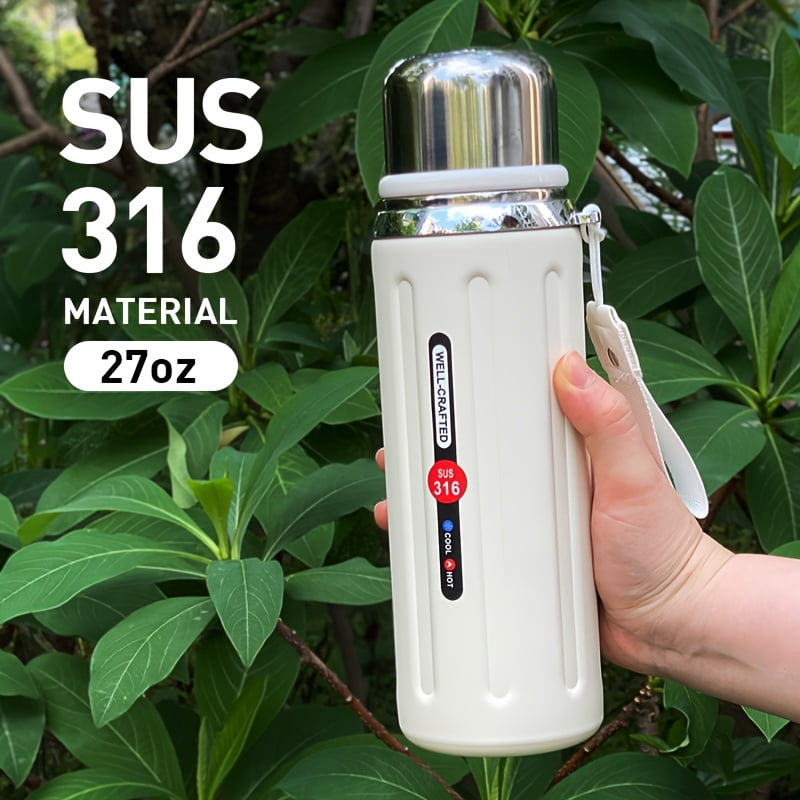 316 Insulated Water Bottle Double-Wall Vacuum Insulated Reusable Cup with Leak-Proof Flip-Top Lid & Strap for Outdoor Gym