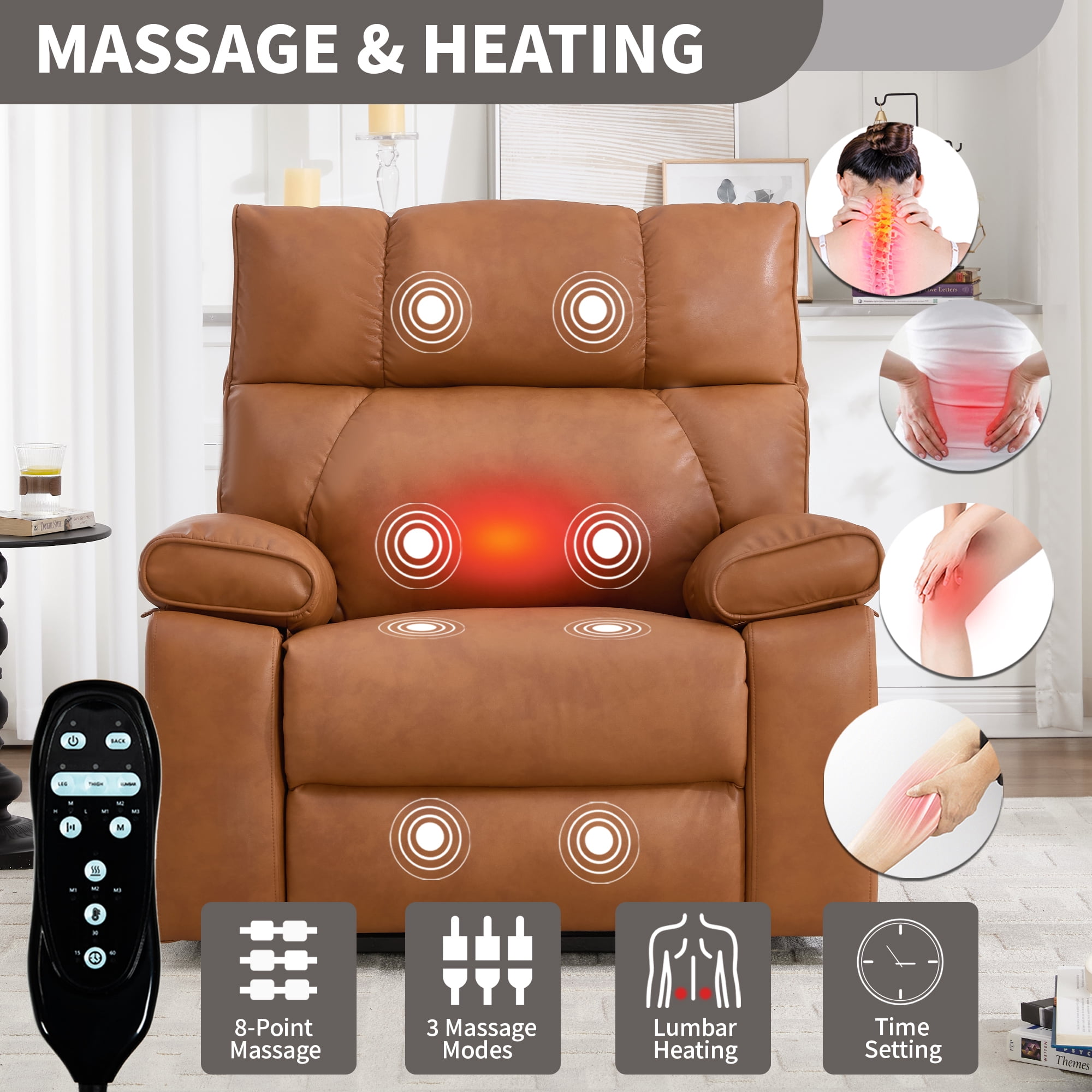 Alvantor Large Power Lift Recliner Chair for Elderly UP Leather Electric Recliners Chair with Massage and Heat for Living Room Orange
