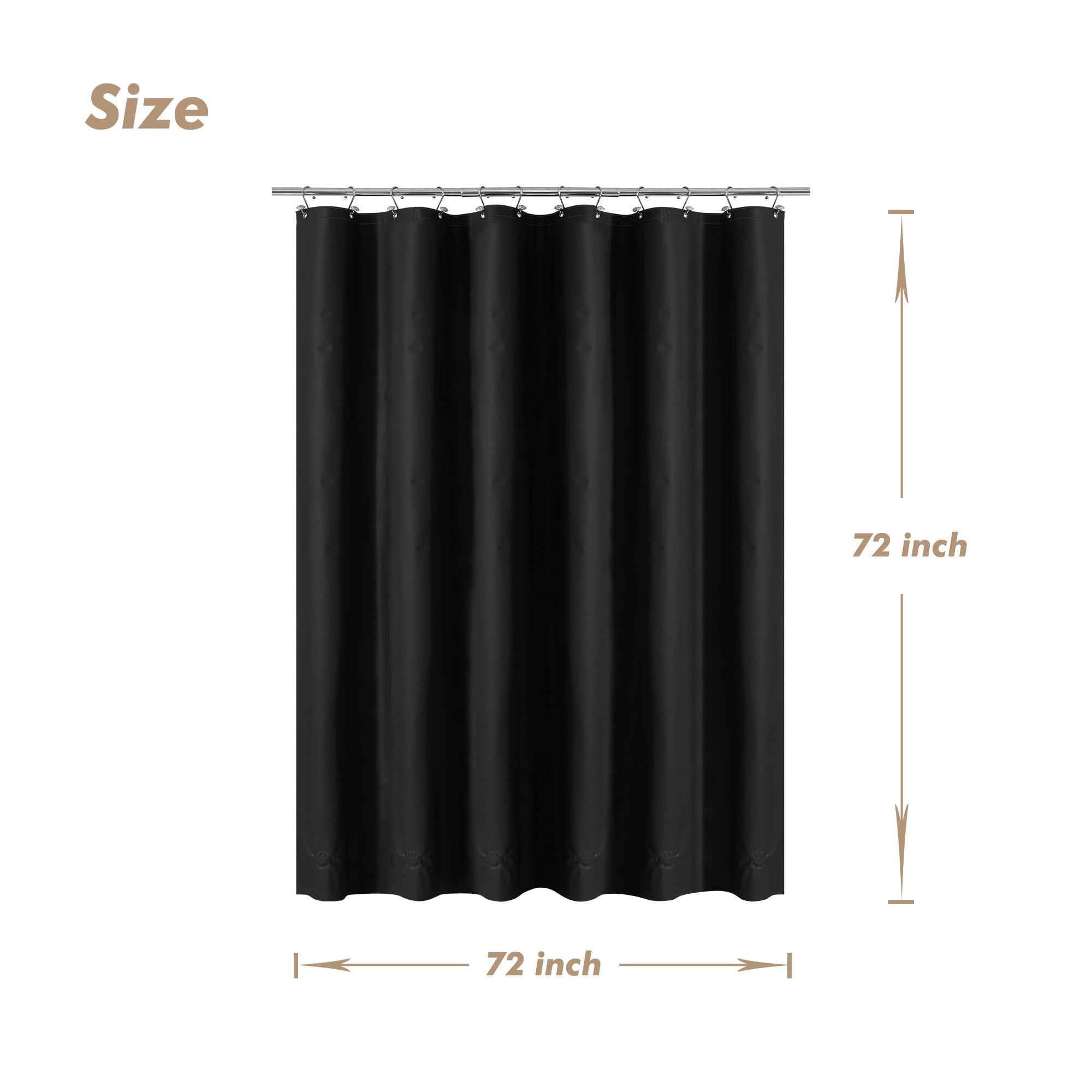 Barossa Design PEVA 8G Black Shower Curtain Liner with 6 Magnets, Heavy Duty & Waterproof-72" x 72"
