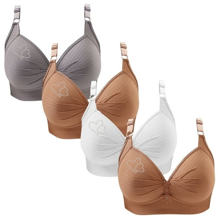 Clearance TOUMENY Nude Bra Lace Bra 4PC Woman s Printing Gathered Together Large Size Daily Bra Underwear No Rims