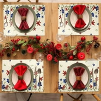 Antqov 4th of July Placemats Set of 4, Insulation Meal Mat Table Mats Independence Memorial Day Vintage US Flag Star Stripe Linen Table Mat for Indoor Outdoor Party Kitchen Dining Supplies