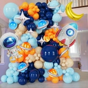 125Pcs Space Themed PresNok Balloon Arch Kit Navy Blue Orange Balloon Garland With Silver Tassels Galaxy, Astronaut & Rocket Decorations For Outer Space Parties, Boy Kid Birthday decoration